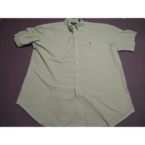 Ralph Lauren Shirt Men L Green Plaid Short Sleeve Button Down Office Dad Nerd